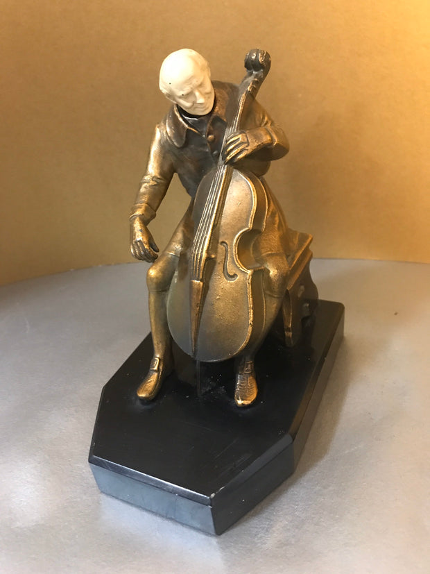 JB Hirsch  Ivorine Cellist Bookends 1932 J.Ruhl Bronzed Metal