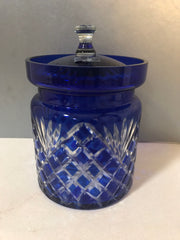 Godinger Cobalt Blue Cut to Clear Legends Handcrafted Lidded Canister 6”