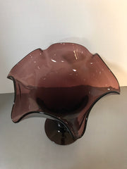 Vintage Amethyst Purple Vase Large Ruffle Art Glass Hand Blown
