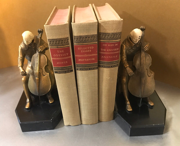JB Hirsch  Ivorine Cellist Bookends 1932 J.Ruhl Bronzed Metal