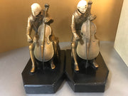 JB Hirsch  Ivorine Cellist Bookends 1932 J.Ruhl Bronzed Metal