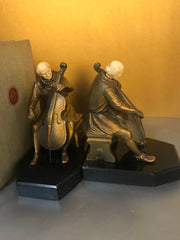 JB Hirsch  Ivorine Cellist Bookends 1932 J.Ruhl Bronzed Metal