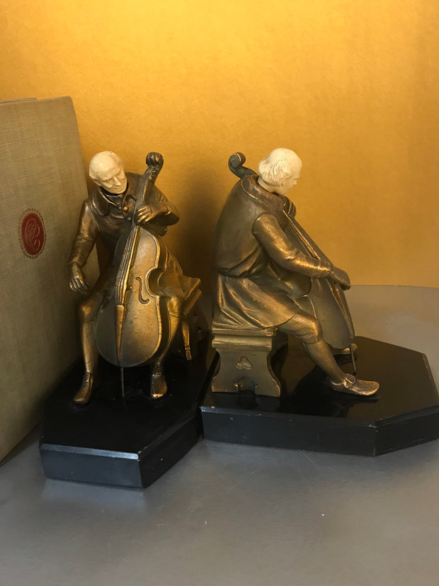 JB Hirsch  Ivorine Cellist Bookends 1932 J.Ruhl Bronzed Metal