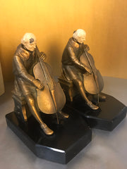 JB Hirsch  Ivorine Cellist Bookends 1932 J.Ruhl Bronzed Metal