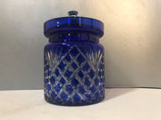 Godinger Cobalt Blue Cut to Clear Legends Handcrafted Lidded Canister 6”