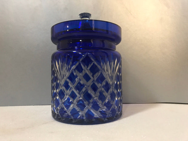 Godinger Cobalt Blue Cut to Clear Legends Handcrafted Lidded Canister 6”