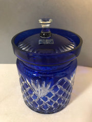 Godinger Cobalt Blue Cut to Clear Legends Handcrafted Lidded Canister 6”