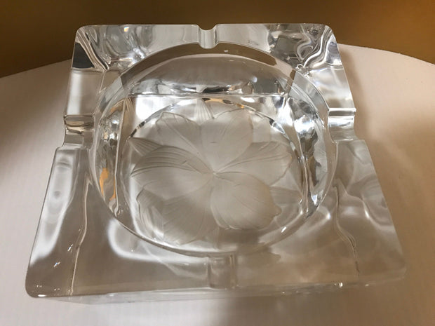 Thick Chunky Clear Glass Crystal Ashtray for Cigars /Cigarettes. Flower Embossed