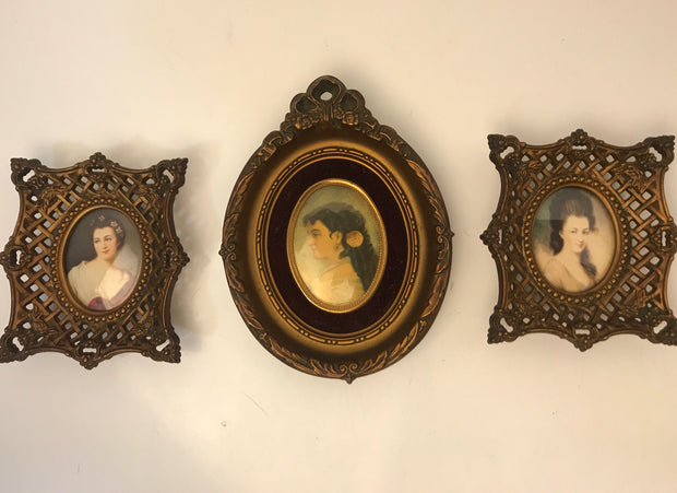 Ornate Framed Lady Portrait Victorian French design by Cameo Creations SET OF 3