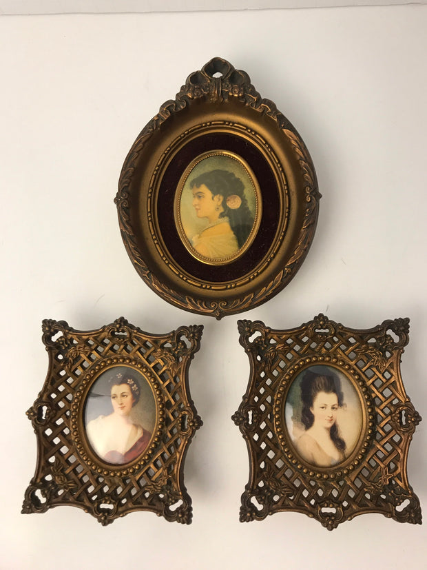 Ornate Framed Lady Portrait Victorian French design by Cameo Creations SET OF 3
