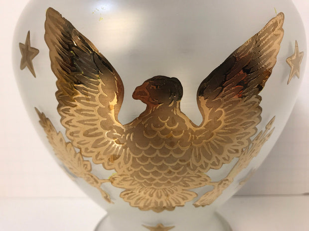Vintage/Antique Frosted Clear Glass Jar Lid Great United States American Eagle Seal Arrows & Olive Branch 13 Stars Hand-painted