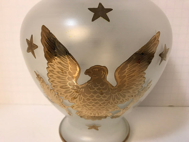 Vintage/Antique Frosted Clear Glass Jar Lid Great United States American Eagle Seal Arrows & Olive Branch 13 Stars Hand-painted