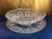 Vintage Decorative Clear Hobnail Bowl and Platter 2 pc Set Fancy Mid Century Design