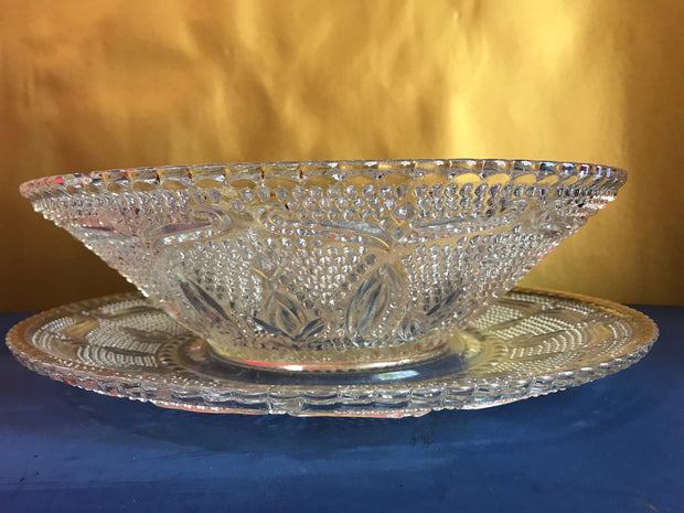Vintage Decorative Clear Hobnail Bowl and Platter 2 pc Set Fancy Mid Century Design