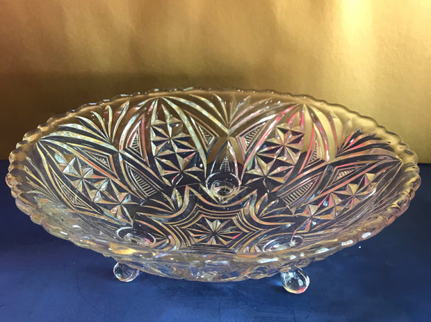 Midcentury Footed Clear Bowl Pressed Glass Design