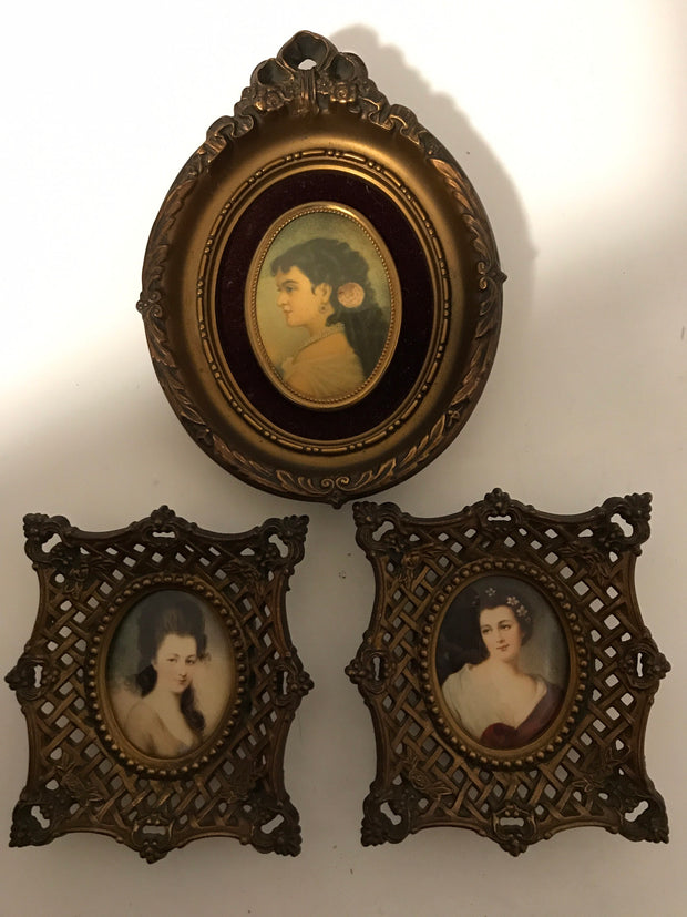 Ornate Framed Lady Portrait Victorian French design by Cameo Creations SET OF 3