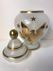 Vintage/Antique Frosted Clear Glass Jar Lid Great United States American Eagle Seal Arrows & Olive Branch 13 Stars Hand-painted