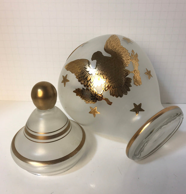 Vintage/Antique Frosted Clear Glass Jar Lid Great United States American Eagle Seal Arrows & Olive Branch 13 Stars Hand-painted