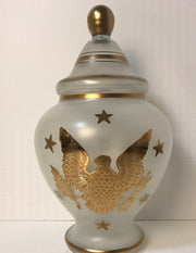 Vintage/Antique Frosted Clear Glass Jar Lid Great United States American Eagle Seal Arrows & Olive Branch 13 Stars Hand-painted