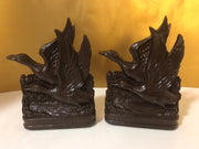 1940s Syroco Wood  Wild Geese in Flight bookends Hand Painted Brown