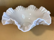 Fenton Large White Double Ruffle Hobnail Bowl 50s 60s  Milk Glass Cottage Chic  Decor Wedding