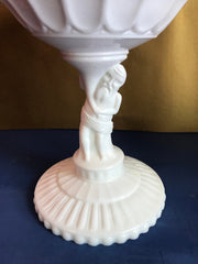 Vintage White Milk glass Man holding bowl Pedestal Midcentury Centerpiece Fruit Bowl