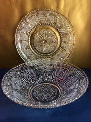Vintage Decorative Clear Hobnail Bowl and Platter 2 pc Set Fancy Mid Century Design
