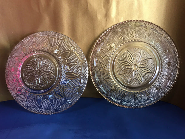 Vintage Decorative Clear Hobnail Bowl and Platter 2 pc Set Fancy Mid Century Design