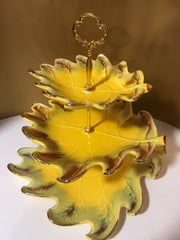 Vintage 3 Tier California Pottery Leaf Stand Cookies Cake Muffins Pastries Cupcakes Party Serving Essentials
