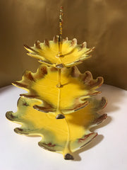 Vintage 3 Tier California Pottery Leaf Stand Cookies Cake Muffins Pastries Cupcakes Party Serving Essentials