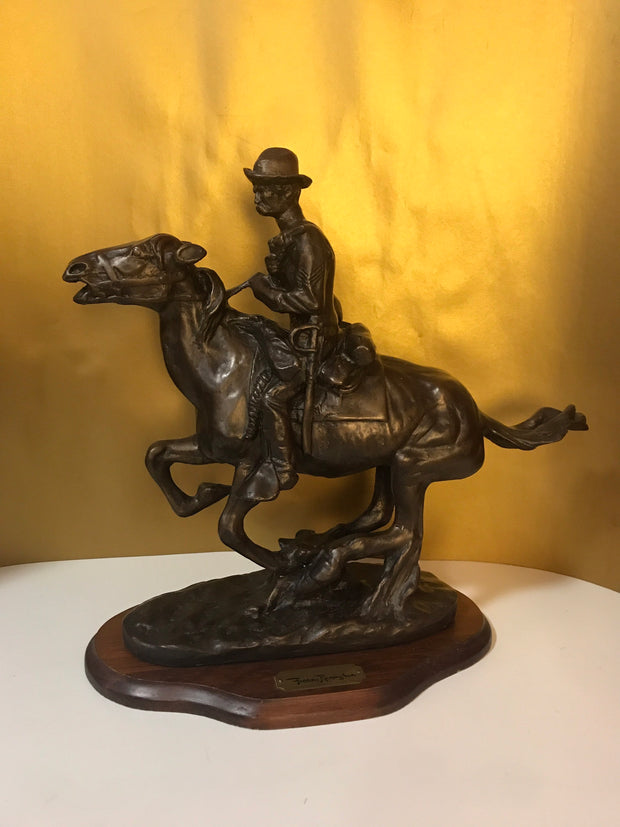 Vintage “Trooper of the Plains” Frederic Remington Chesapeake Reproductions Inc Large Sculpture on Wood Platform