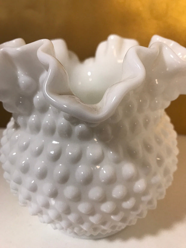 White Milk Glass by Fenton Vintage Hobnail Bowl/Vase Ruffled Edge Centerpiece Cottage Chic Centerpiece
