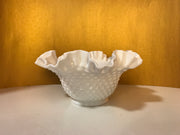 Fenton Large White Double Ruffle Hobnail Bowl 50s 60s  Milk Glass Cottage Chic  Decor Wedding