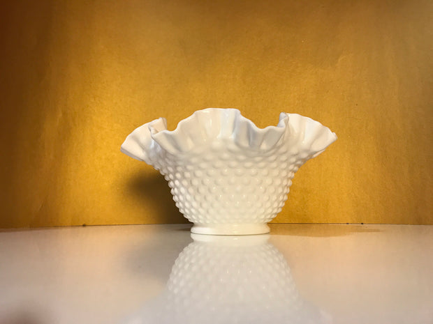 Fenton Large White Double Ruffle Hobnail Bowl 50s 60s  Milk Glass Cottage Chic  Decor Wedding