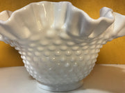 Fenton Large White Double Ruffle Hobnail Bowl 50s 60s  Milk Glass Cottage Chic  Decor Wedding
