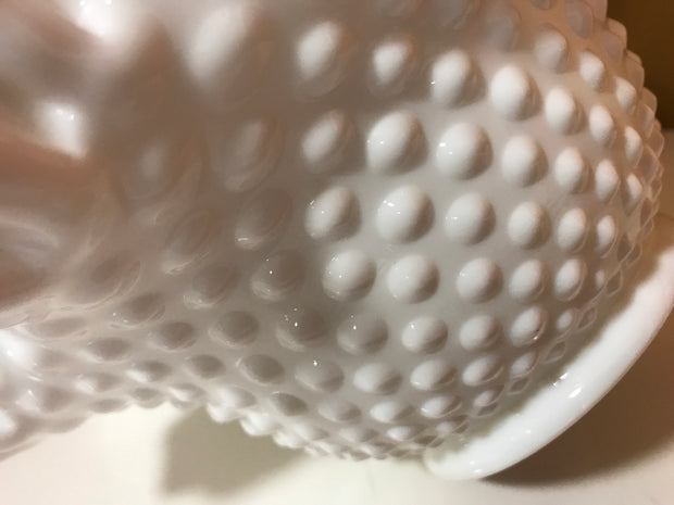 Fenton Large White Double Ruffle Hobnail Bowl 50s 60s  Milk Glass Cottage Chic  Decor Wedding