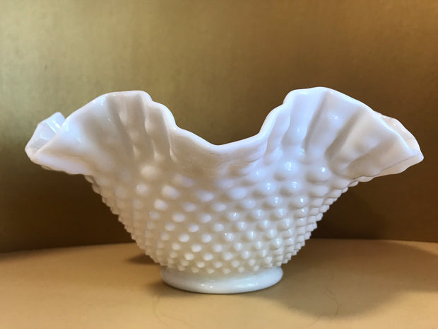 Fenton Large White Double Ruffle Hobnail Bowl 50s 60s  Milk Glass Cottage Chic  Decor Wedding
