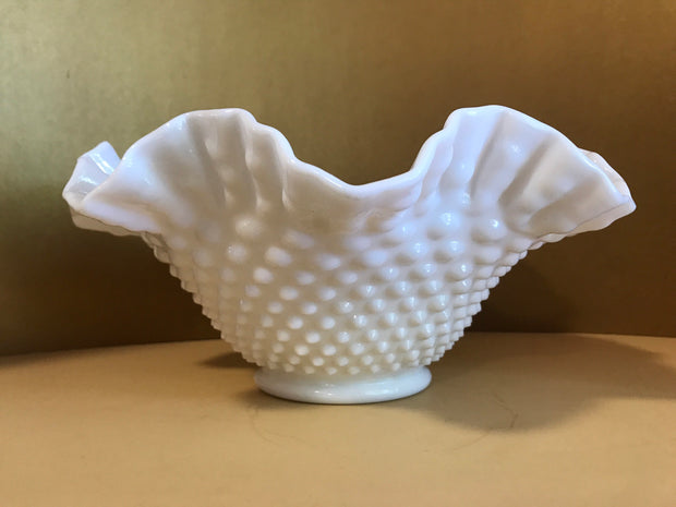 Fenton Large White Double Ruffle Hobnail Bowl 50s 60s  Milk Glass Cottage Chic  Decor Wedding