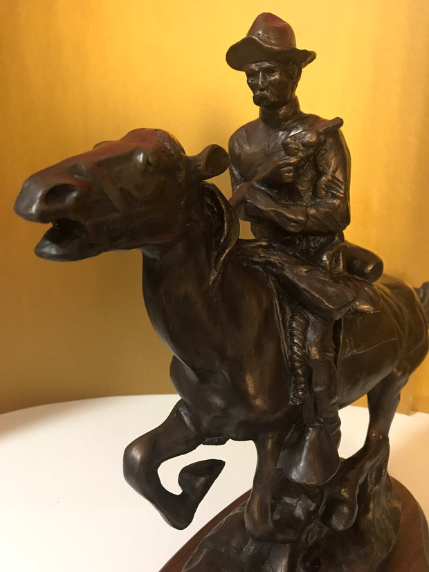Vintage “Trooper of the Plains” Frederic Remington Chesapeake Reproductions Inc Large Sculpture on Wood Platform