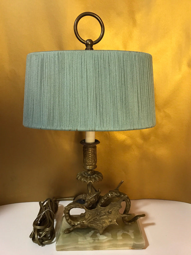 Midcentury Onyx & Brass Dragon Accent Lamp