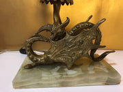 Midcentury Onyx & Brass Dragon Accent Lamp
