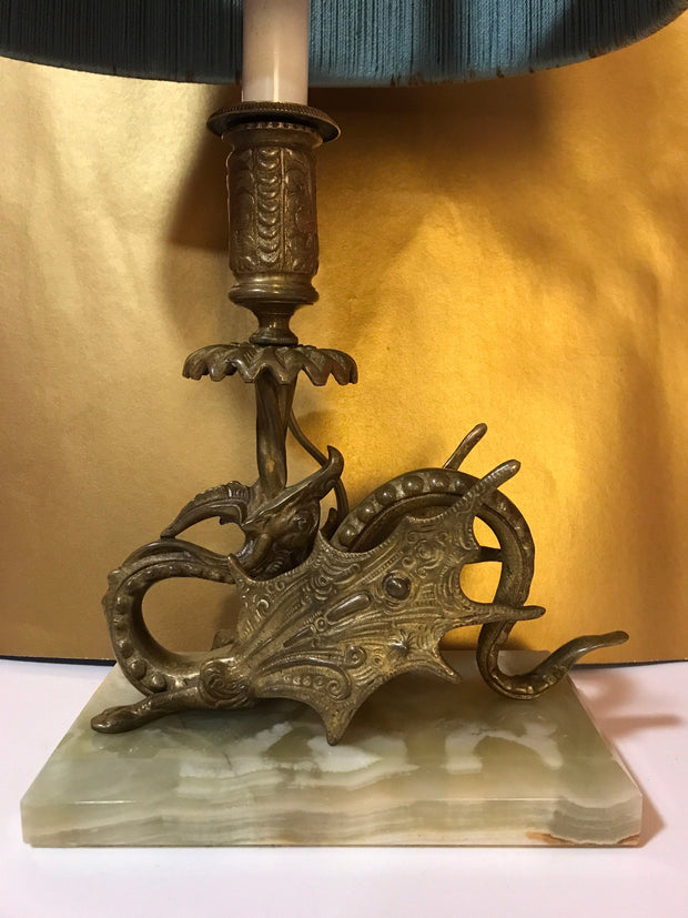 Midcentury Onyx & Brass Dragon Accent Lamp