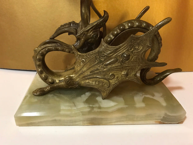 Midcentury Onyx & Brass Dragon Accent Lamp