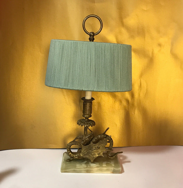 Midcentury Onyx & Brass Dragon Accent Lamp
