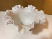 Fenton White Milk Glass Hobnail Double Ruffle Edge Small Bowl 6”x 3 3/4”