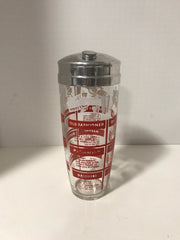 Vintage Cocktail  Shaker Chrome & Glass Barware Drink Shaker Drink Mixer Clear with Red Graphics
