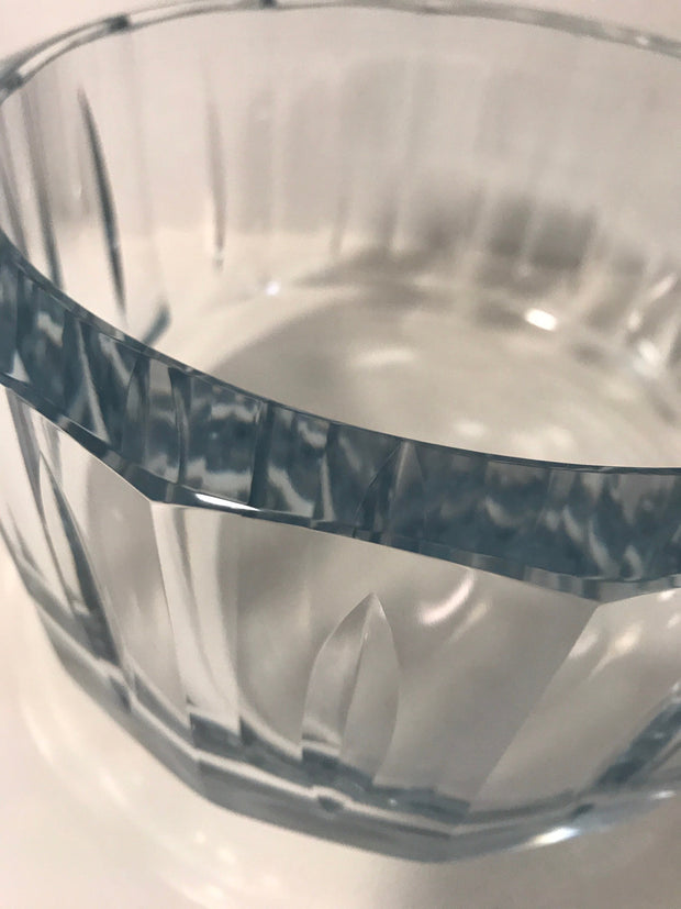 Art Crystal Clear Blue  Bowl by Strombergshyttan  Modern Swedish Crystal 1970 Signed 7389