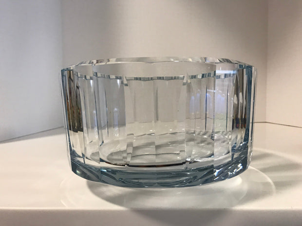 Art Crystal Clear Blue  Bowl by Strombergshyttan  Modern Swedish Crystal 1970 Signed 7389