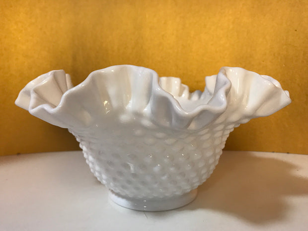 Fenton Large White Double Ruffle Hobnail Bowl 50s 60s  Milk Glass Cottage Chic  Decor Wedding
