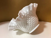 Fenton Large White Double Ruffle Hobnail Bowl 50s 60s  Milk Glass Cottage Chic  Decor Wedding